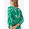 ellos Plus Size 3/4 Tie-Sleeve Blouse(Emerald Sea Floral)