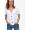 ellos Plus Size Contrast Button-Front Blouse(White)