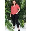 ellos Plus Size Contrast Button-Front Blouse(White)