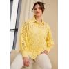 ellos Plus Size Eyelet Button Front Shirt with Blouson Sleeves(Butter)