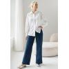 ellos Plus Size Eyelet Button Front Shirt with Blouson Sleeves(Navy)
