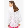 ellos Plus Size Eyelet Button Front Shirt with Blouson Sleeves(White)