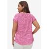 ellos Plus Size Keyhole Neckline Peasant Blouse(Tropical Raspberry White Print)