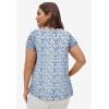 ellos Plus Size Keyhole Neckline Peasant Blouse(White Blue Print)