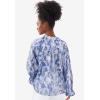 ellos Plus Size Keyhole Ruffle Trim Blouse(Blueberry Cream Floral)