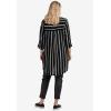 ellos Plus Size Notch Neck Crinkle Tunic(Black White Stripe)