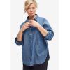 ellos Plus Size Oversized Button-Front Denim Shirt(Stonewash)