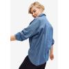 ellos Plus Size Oversized Button-Front Denim Shirt(Stonewash)
