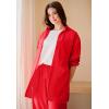 ellos Plus Size Oversized Linen-Blend Boyfriend Shirt(Hot Red)