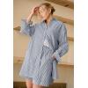 ellos Plus Size Oversized Linen-Blend Boyfriend Shirt(Navy White Stripe)