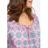 ellos Plus Size Ruffle Trim Peasant Blouse(Tropical Green Medallion)