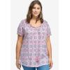 ellos Plus Size Ruffle Trim Peasant Blouse(Violet Haze White Print)
