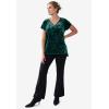 ellos Plus Size Stretch Crushed Velour V-Neck Short Sleeve Tee(Black)