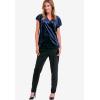 ellos Plus Size Stretch Crushed Velour V-Neck Short Sleeve Tee(Emerald Green)