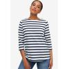 ellos Plus Size Stretch Knit Scoop Neck 3/4 Sleeve Top(White Raspberry Sorbet Stripe)