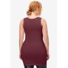 ellos Plus Size Stretch Knit Scoop Neck Sleeveless Long Tank(Deep Wine)