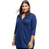 ellos Plus Size Stretch Knit V-Neck 3/4 Sleeve Knot Front Tunic(Black)