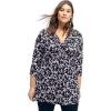 ellos Plus Size Stretch Knit V-Neck 3/4 Sleeve Knot Front Tunic(Black)