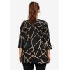 ellos Plus Size Stretch Knit V-Neck 3/4 Sleeve Knot Front Tunic(Black Brown Sugar Geo)