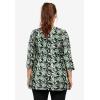 ellos Plus Size Stretch Knit V-Neck 3/4 Sleeve Knot Front Tunic(Black Green Leaf Print)