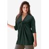 ellos Plus Size Stretch Knit V-Neck 3/4 Sleeve Knot Front Tunic(Deep Emerald)