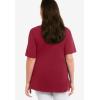 ellos Plus Size Stretch Knit V-Neck Short Sleeve Chest Pocket Tunic(Fresh Pomegranate)