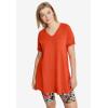 ellos Plus Size Stretch Knit V-Neck Short Sleeve Chest Pocket Tunic(Heather Grey)
