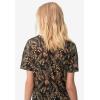 ellos Plus Size Stretch Knit V-Neck Short Sleeve Inverted Pleat Tunic(Black Camel Leaf)