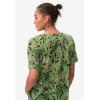ellos Plus Size Stretch Knit V-Neck Short Sleeve Inverted Pleat Tunic(Green Multi Fern)