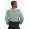 ellos Plus Size Stretch Textured Knit V-Neck Ruffle Front Top(Grey Spruce)