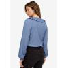 ellos Plus Size Stretch Textured Knit V-Neck Ruffle Front Top(Pale Indigo)
