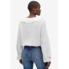 ellos Plus Size Stretch Textured Knit V-Neck Ruffle Front Top(White)