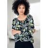 ellos Plus Size Tie Neck Peasant Tunic(Black)