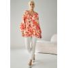 ellos Plus Size Tie Neck Peasant Tunic(Light Coral Floral)