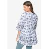 ellos Plus Size Tiered Floral 3/4 Sleeve Tunic(White Navy Print)
