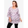ellos Plus Size Tiered Floral 3/4 Sleeve Tunic(White Navy Print)