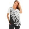 Woman Within Plus Size 7-Day Notch-Neck Tunic(Black Diagonal Floral)