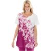 Woman Within Plus Size 7-Day Notch-Neck Tunic(Raspberry Diagonal Floral)