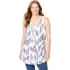 Woman Within Plus Size Sleeveless Pintuck Gauze Shirt(White Painterly Paisley)