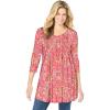 Woman Within Plus Size V-Neck Pintucked Tunic(Sweet Coral Floral)