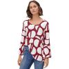 ellos Plus Size Bell Sleeve A-Line Knit Tunic(Maroon Red Graphic Print)