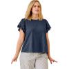 ellos Plus Size Eyelet Cap Sleeve Tee(Navy)