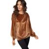 ellos Plus Size Full Sleeve Velour Top(Pecan Brown)