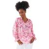 ellos Plus Size Keyhole Ruffle Trim Blouse(Pale Blush Floral)