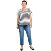 ellos Plus Size Rounded V-Neck Tee(Black White Stripe)