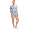 ellos Plus Size Rounded V-Neck Tee(Ocean Sapphire White Stripe)