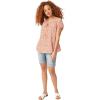 ellos Plus Size Ruffle Trim Peasant Blouse(Peach Bud Floral)