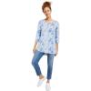 ellos Plus Size Stretch Knit Scoop Neck 3/4 Sleeve Curved Hem Tunic(White Blue Cove Floral)