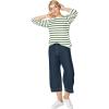 ellos Plus Size Stretch Knit Scoop Neck 3/4 Sleeve Top(White Green Vine Stripe)