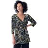 ellos Plus Size Stretch Knit V-Neck 3/4 Sleeve Knot Front Tunic(Black Abstract Dot)